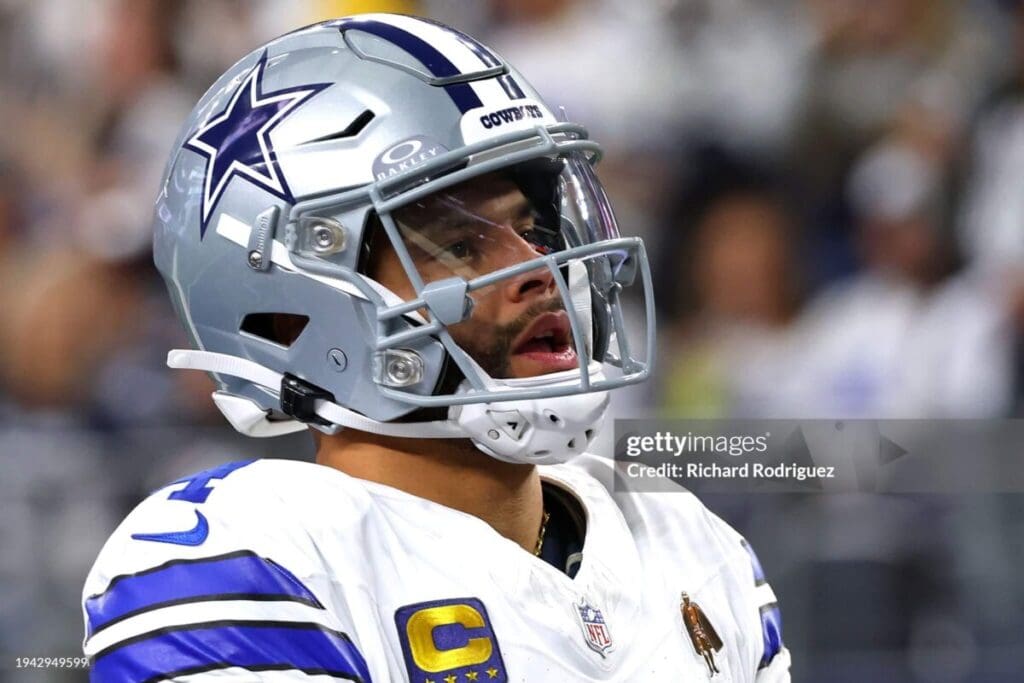 NFC Wild Card Playoffs - Green Bay Packers v Dallas Cowboys ARLINGTON, TEXAS - JANUARY 14: Dak Prescott #4 of the Dallas Cowboys takes the field prior to the NFC Wild Card Playoff game against the Green Bay Packers at AT&T Stadium on January 14,