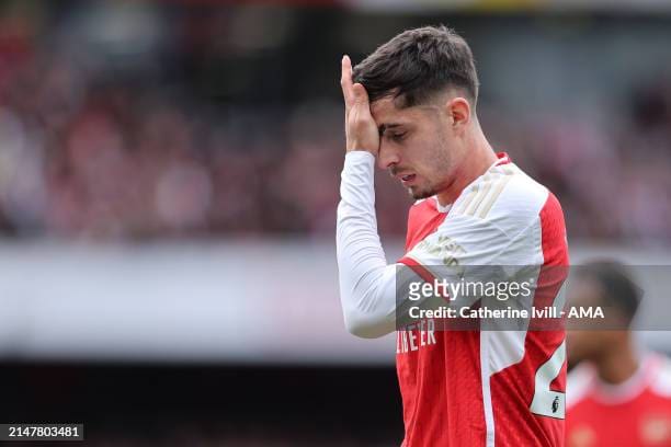 Gunner Kai Havertz rues another missed chance as Arsenal bites the bullet vs. Aston Villa in their EPL showdown on April 14.