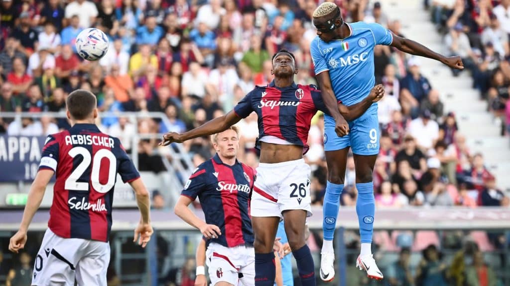 Napoli forward Osimhen jumping for an header