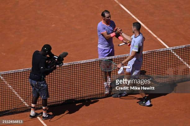 Rafael Nadal and Hubert Hurkacz after their Rome Open encounter