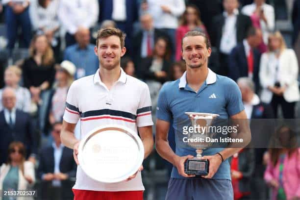 Alexander Zverev and Nicolas Jarry at the 2024 Italian Open ceremony