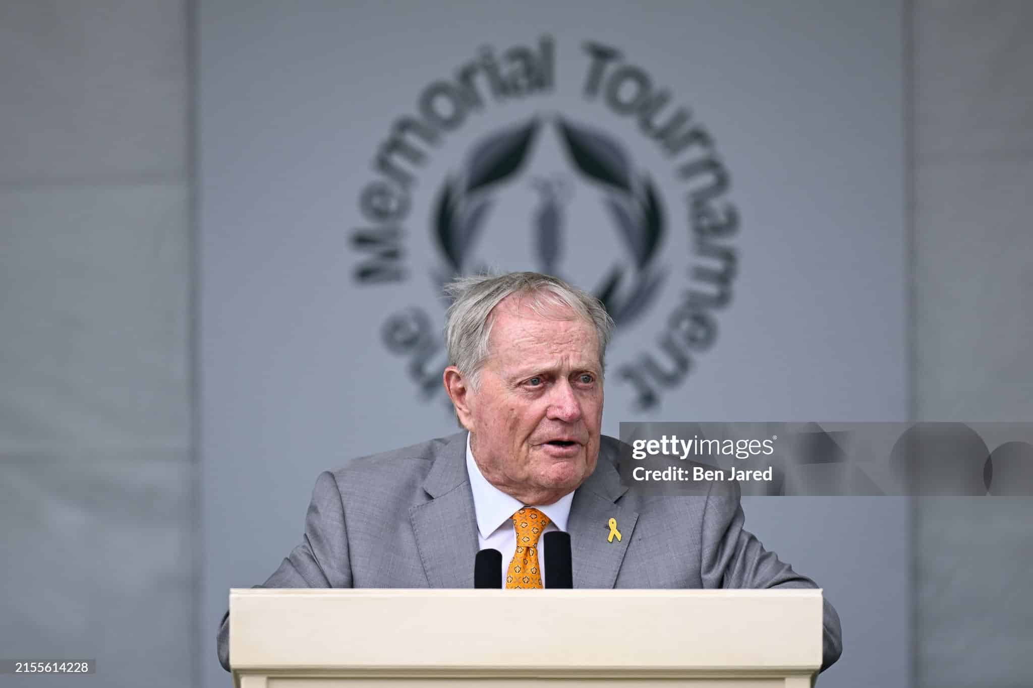 Jack Nicklaus speaks to press at Memorial Tournament