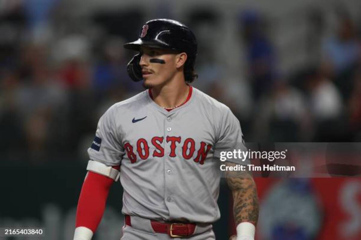 ARLINGTON, TEXAS - AUGUST 03: Jarren Duran #16 of the Boston Red Sox walks off the field in the game against the Texas Rangers at Globe Life Field on August 03, 2024 in Arlington, Texas. (Photo by Tim Heitman/Getty Images)