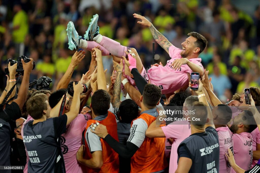 Lionel Messi celebrated by his Inter Miami teammates