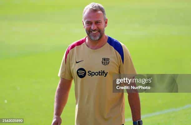 Hansi Flick is participating in the FC Barcelona training session in Barcelona, Spain, on July 19, 2024. (Photo by Joan Valls/Urbanandsport /NurPhoto via Getty Images)