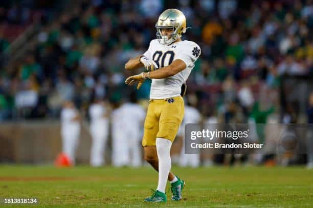 Notre Dame wide receiver Jordan Faison will be out for the next 1 to 2 weeks because of a sprained right ankle.