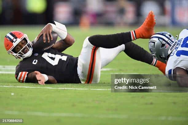 Cleveland Browns quarterback Deshaun Watson found himself on the turf early and often in a 33-17 loss to the Dallas Cowboys.