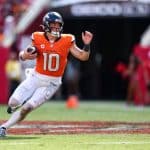 Denver Broncos quarterback Bo Nix throws a pass