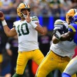 Green Bay Packers quarterback Jordan Love throws pass at SoFi Stadium