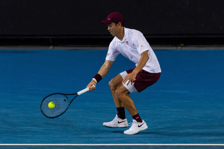 Kei Nishikori retirement: Kei Nishikori hits a forehand at the Australian Open