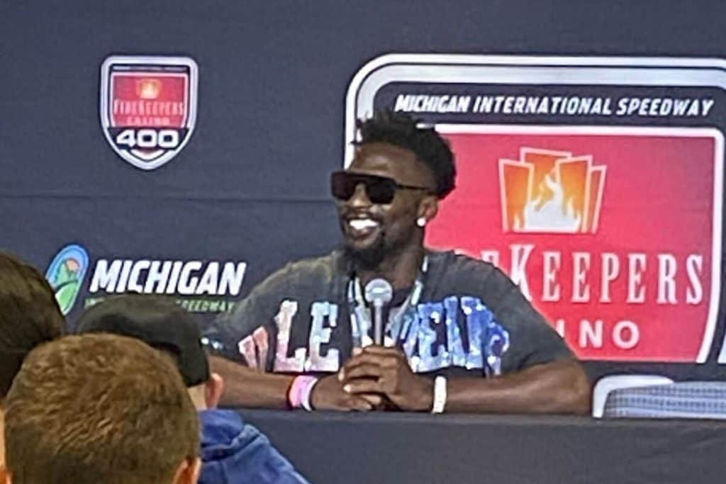 Detroit Lions Kerby Joseph at the FireKeepers 400 at Michigan International Speedway