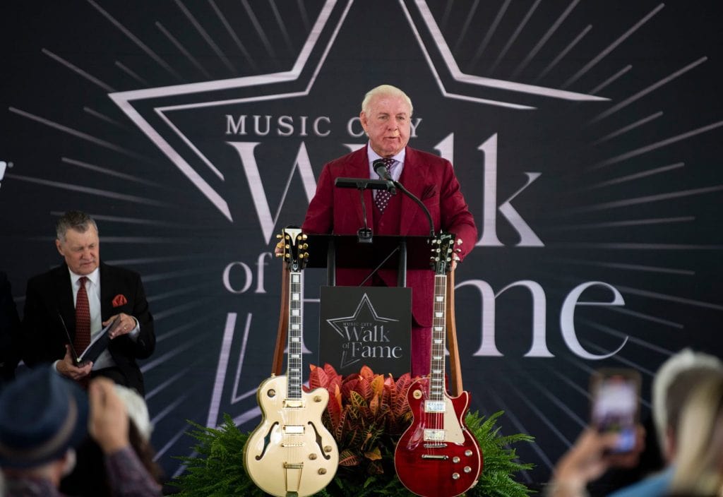 WWE Ric Flair introduces Darius Rucker during the Music City Walk of Fame Induction Ceremony in Nashville, Tenn., Wednesday,