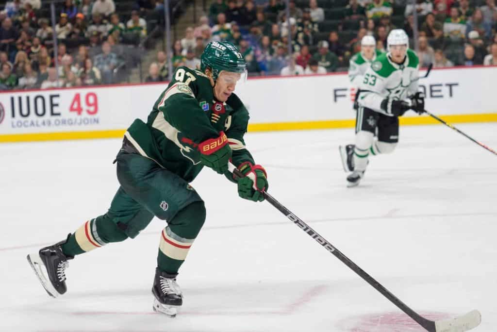 Wild left wing Kirill Kaprizov controls a pass in St. Paul; Kaprizov leads Minnesota into the Wild vs. Predators season opener