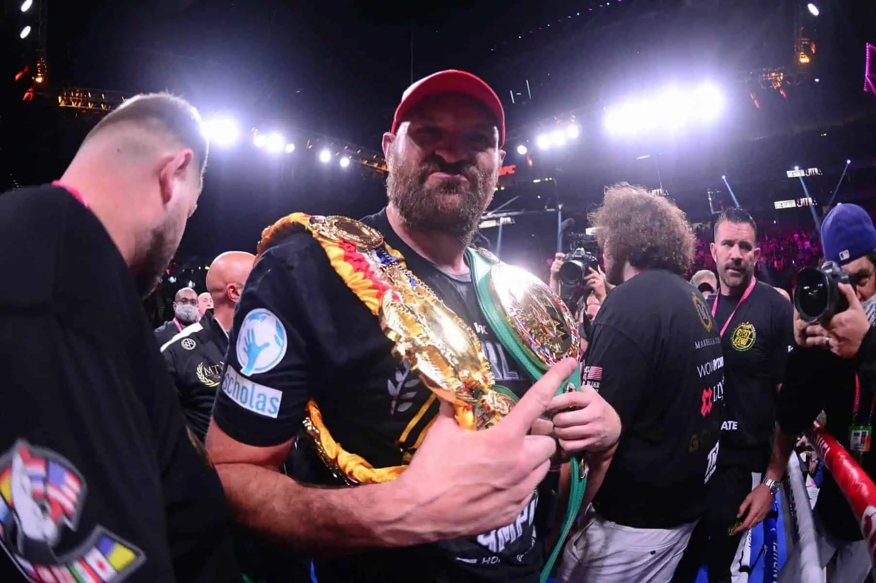 Tyson Fury celebrates after knocking out Deontay Wilder during their WBC/Lineal heavyweight championship fight at T-Mobile Arena. Image by: Joe Camporeale-USA TODAY Sports