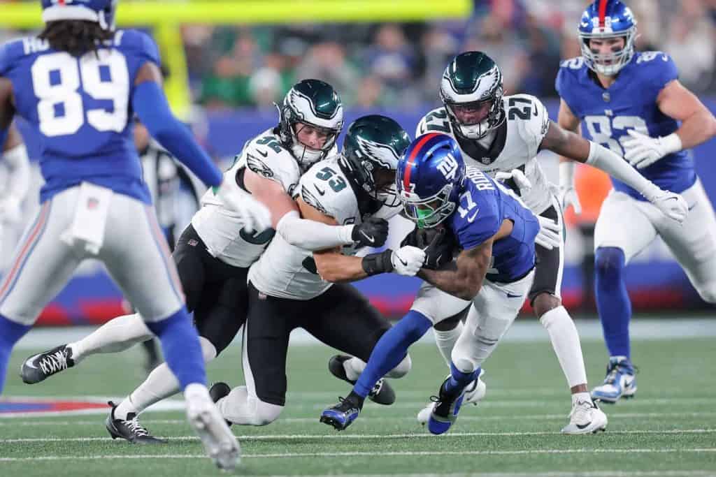 Eagles Quinyon Mitchell, Zack Baun, Reed Blankenship vs Giants