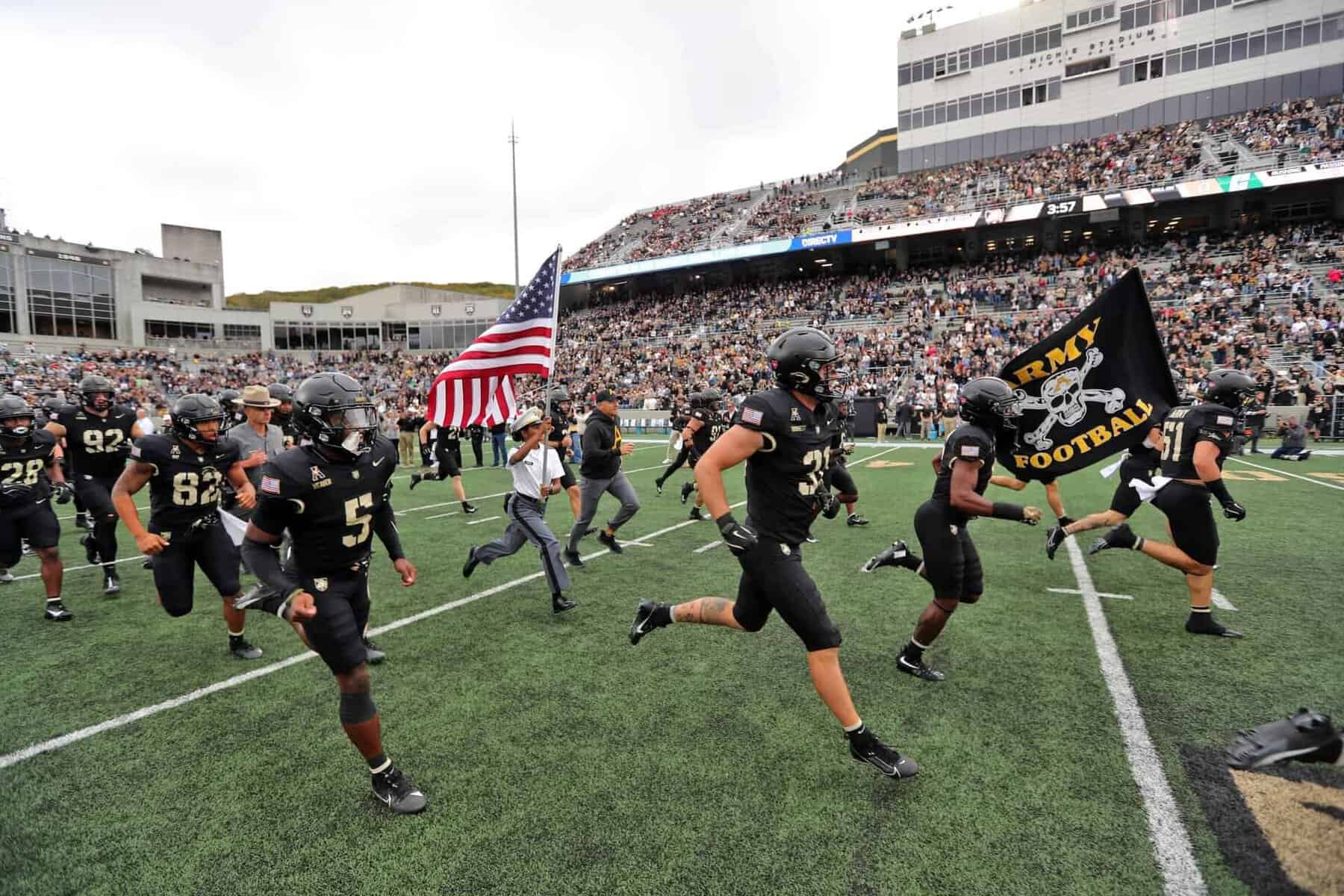 The Army Black Knights take the field before the start of their game vs the Charlotte 49ers. Image by: Danny Wild-Imagn Images