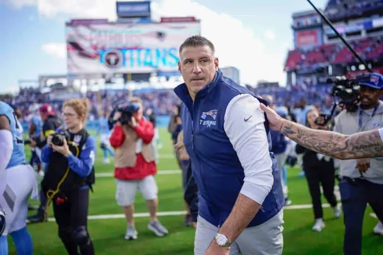 New England Patriots coach Mike Vrabel after defeating the Tennessee Titans at Nissan Stadium. Image by: Andrew Nelles / The Tennessean / USA TODAY NETWORK via Imagn Images