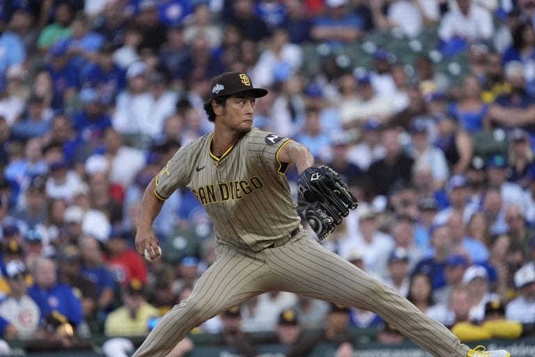 San Diego Padre starting pitcher yu Darvish in action against the Chicago Cubs