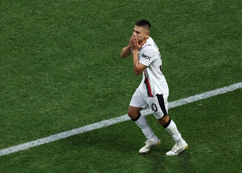 Echeverri celebrating a goal