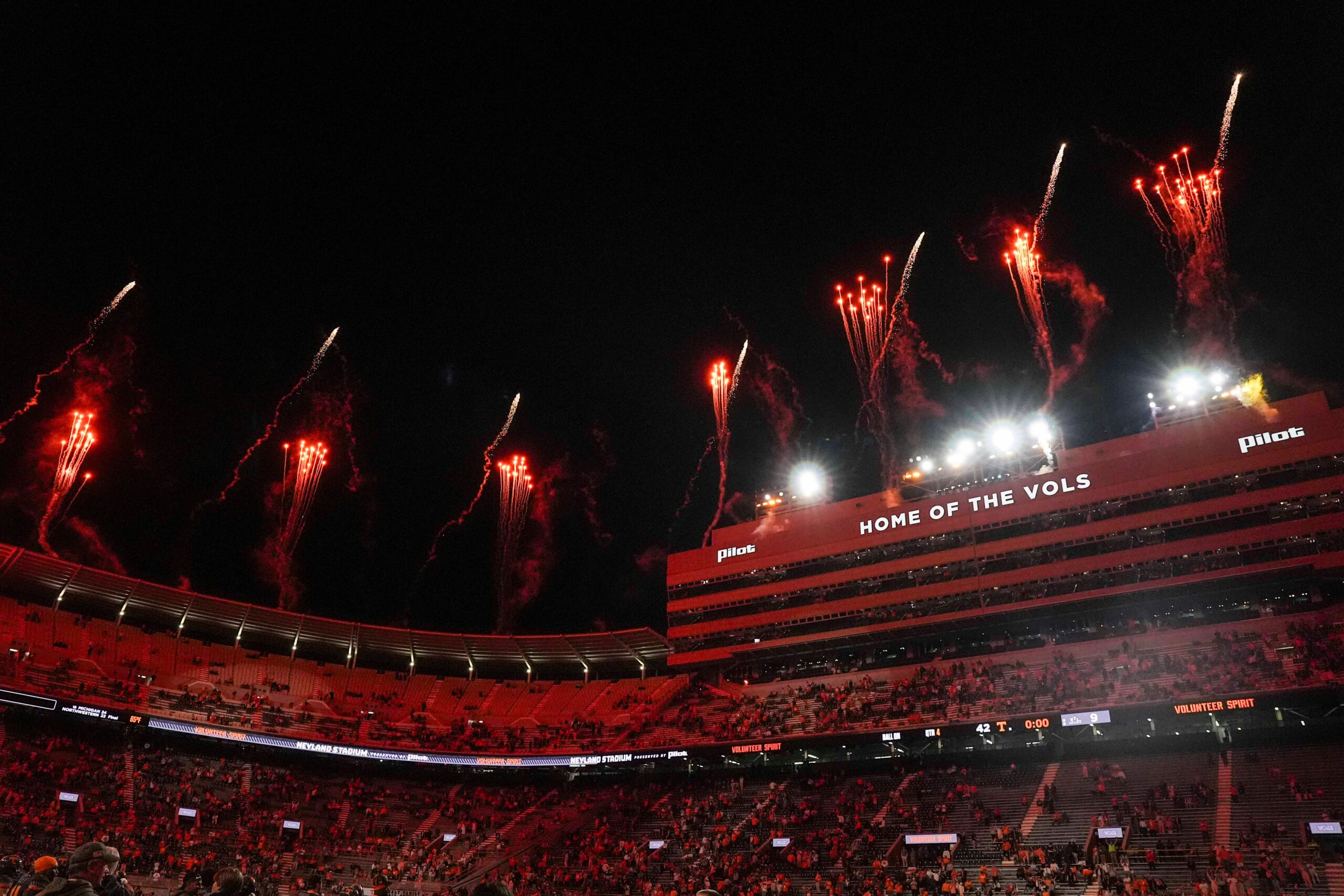 Fireworks go off after the Tennessee Volunteers and New Mexico State Aggies football game at Neyland Stadium on Nov. 15, 2025. Image by: Angelina Alcantar/News Sentinel / USA TODAY NETWORK via Imagn Images