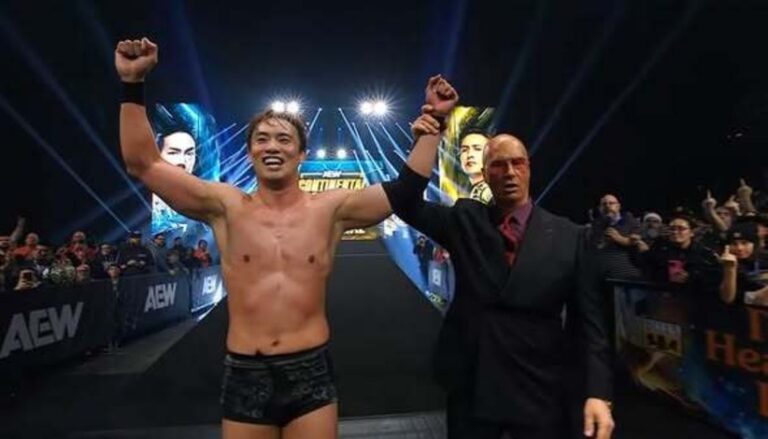 Kazuchika Okada and Don Callis celebrate victory at AEW Worlds End 2025 PPV