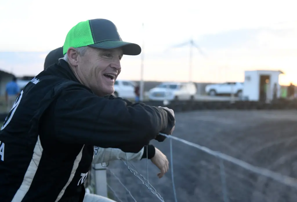 Former NASCAR driver Kenny Wallace watches the kids go-cart race, Wednesday, Oct. 7, 2020, in Bishop. The event promotes youth go-cart racing.