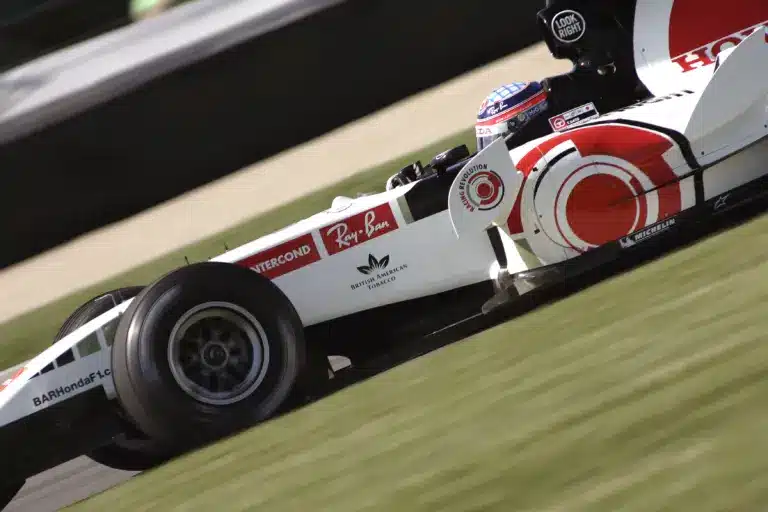 June 18, 2005; Indianapolis, IN, USA; Takuma Sato #4 of BAR Lucky Strike Honda practices for the United States Grand Prix at the Indianapolis Motor Speedway. Mandatory Credit: Photo By Jeff Hanisch-Imagn Images Copyright (c) 2005 Jeff Hanisch