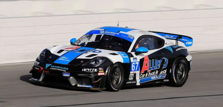 Madeline Stewart; The No.67 from Czabok -Simpson Motorsports prepares to enter turn 1 during the IMSA Michelin Pilot Challenge on Friday, Jan. 19, 2024 at Daytona International Speedway.