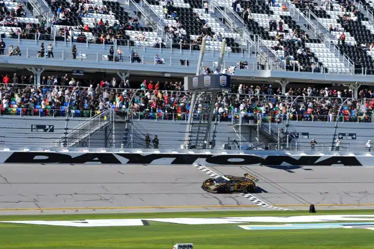 Entry List; Jan 26, 2025; Daytona Beach, FL, USA; AWA Corvette Z06 GT3.R of Orey Fidani, Matthew Bell, Lars Kern, and Marvin Kirchhoff (13) crosses the start/finish line to win to win the GT Daytona class of the Rolex 24 at Daytona International Speedway. Mandatory Credit: Jasen Vinlove-Imagn Images