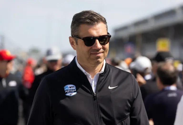 May 24, 2025; Indianapolis, IN, USA; IndyCar Series race director Kyle Novak at the Indianapolis 500 drivers meeting during Legends Day at Indianapolis Motor Speedway. Mandatory Credit: Mark J. Rebilas-Imagn Images