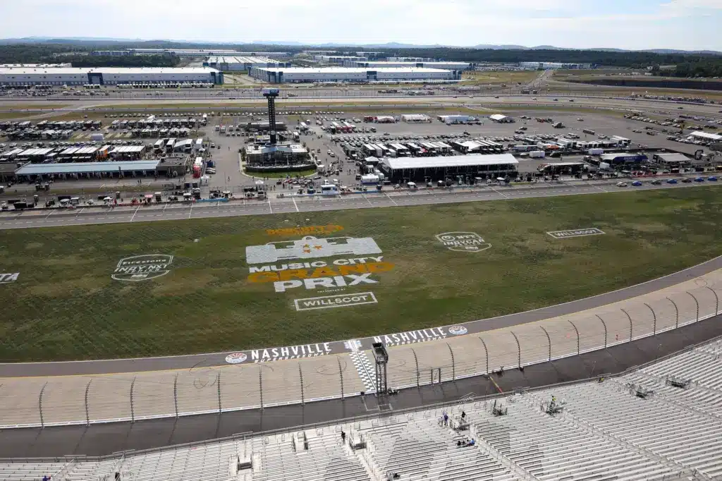 Aug 31, 2025; Lebanon, Tennessee, USA; General view from the spotter’s roof prior to the Borchetta Bourbon Music City Grand Prix at Nashville Superspeedway. Mandatory Credit: Randy Sartin-Imagn Images