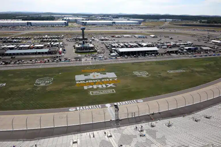 Aug 31, 2025; Lebanon, Tennessee, USA; General view from the spotter’s roof prior to the Borchetta Bourbon Music City Grand Prix at Nashville Superspeedway. Mandatory Credit: Randy Sartin-Imagn Images