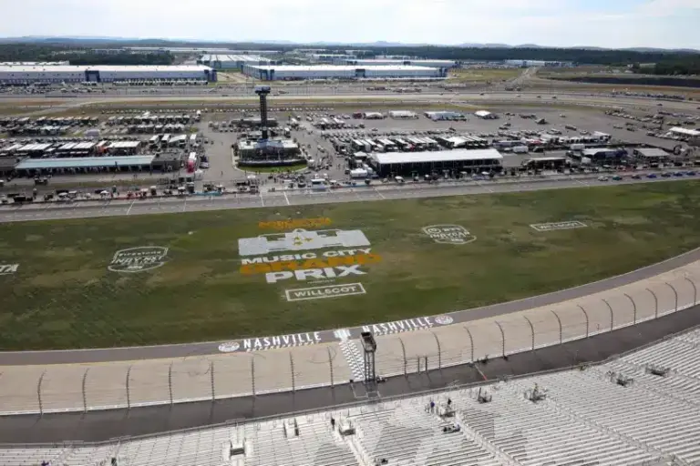 Aug 31, 2025; Lebanon, Tennessee, USA; General view from the spotter’s roof prior to the Borchetta Bourbon Music City Grand Prix at Nashville Superspeedway. Mandatory Credit: Randy Sartin-Imagn Images