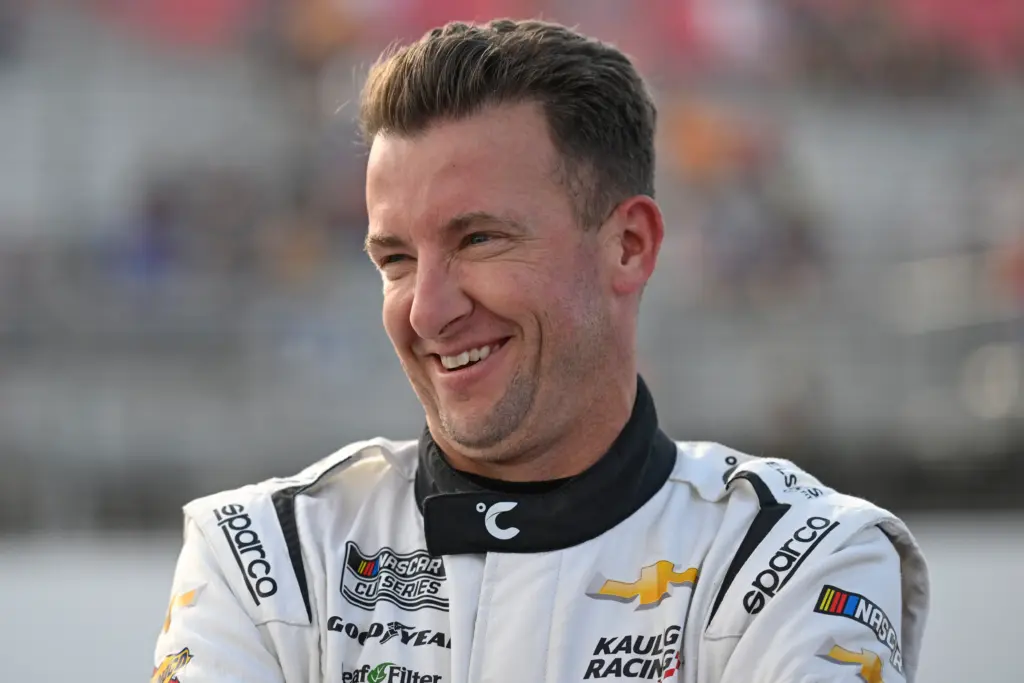 Meyer Shank; Sep 6, 2025; Madison, Illinois, USA; NASCAR Cup Series driver AJ Allmendinger (16) looks on during practice and qualifying for the Enjoy Illinois 300 at World Wide Technology Raceway. Mandatory Credit: Joe Puetz-Imagn Images