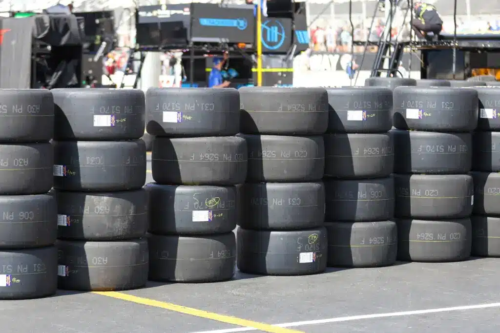 Whelen; Sep 13, 2025; Bristol, Tennessee, USA; Goodyear tires sit ready prior to the race at Bristol Motor Speedway. Mandatory Credit: Randy Sartin-Imagn Images