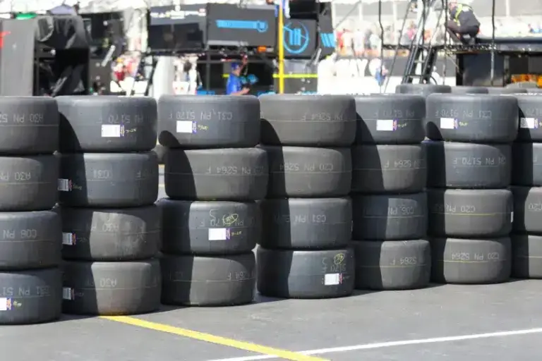Whelen; Sep 13, 2025; Bristol, Tennessee, USA; Goodyear tires sit ready prior to the race at Bristol Motor Speedway. Mandatory Credit: Randy Sartin-Imagn Images