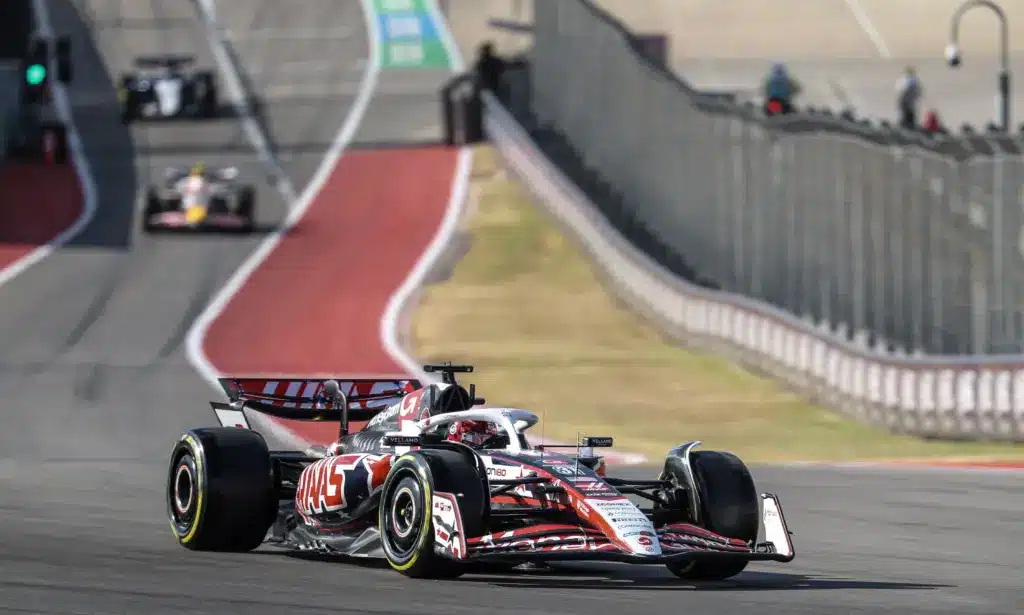 Jennie Gow; Oct 17, 2025; Austin, TX, USA; MoneyGram Haas F1 Team driver Esteban Ocon (31) of Team France during the sprint qualifications for the Grand Prix at Circuit of The Americas Austin. Mandatory Credit: Thomas Shea-Imagn Images