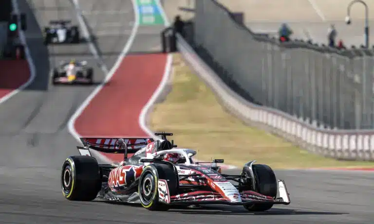 Jennie Gow; Oct 17, 2025; Austin, TX, USA; MoneyGram Haas F1 Team driver Esteban Ocon (31) of Team France during the sprint qualifications for the Grand Prix at Circuit of The Americas Austin. Mandatory Credit: Thomas Shea-Imagn Images