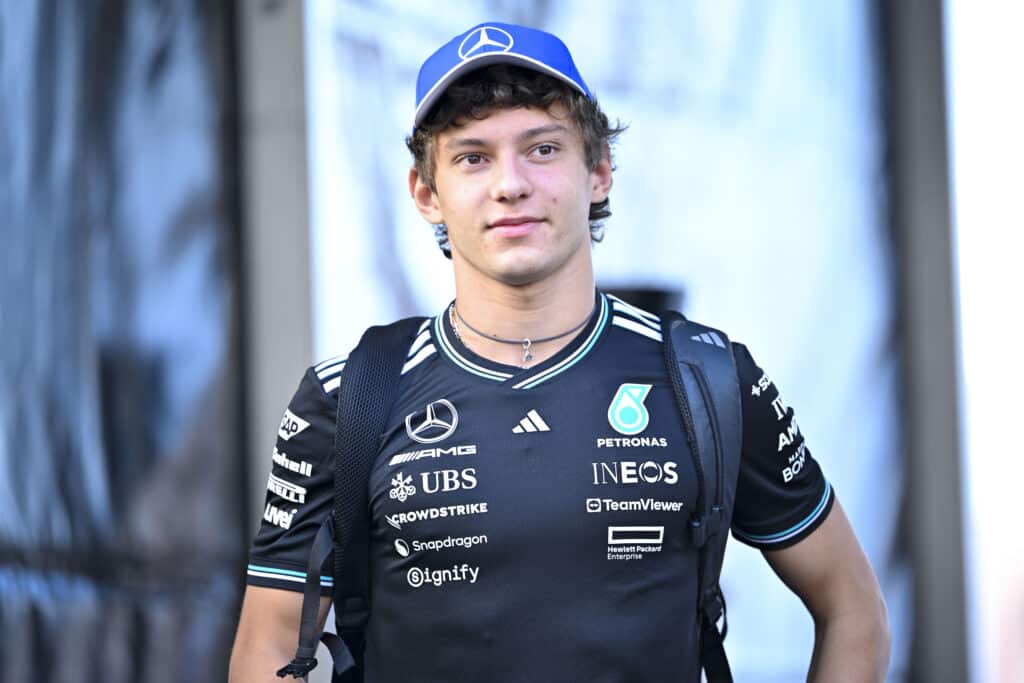 Mercedes driver Kimi Antonelli before the Antonelli Sepang practice session