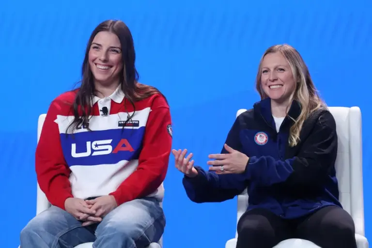 USA women's hockey - Oct 29, 2025; New York, NY, UNITED STATES; Hilary Knight, Hockey, (left) and Kendall Coyne Schofield, Hockey, speak to the media during the U.S. Olympic Team Media Summit in preparation for the 2026 Milan Olympic Winter Games at Javits Center. Mandatory Credit: Vincent Carchietta-Imagn Images