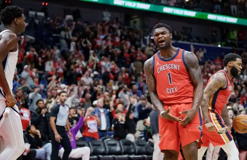 Zion Williamson Celebrating against the Grizzles