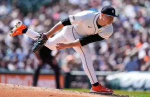 Tarik Skubal Throwing a pitch for Tigers