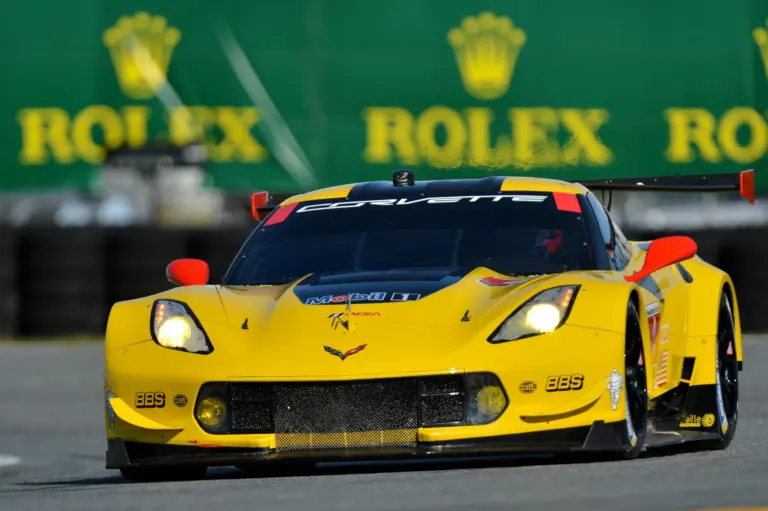Gerard Lopez; Jan 29, 2016; Daytona Beach, FL, USA; The Corvette Racing Corvette C7.R driven by Oliver Gavin , Tommy Milner and Marcel Fassler (4) during the practice for the Rolex 24 at Daytona International Speedway. Mandatory Credit: Jasen Vinlove-Imagn Images
