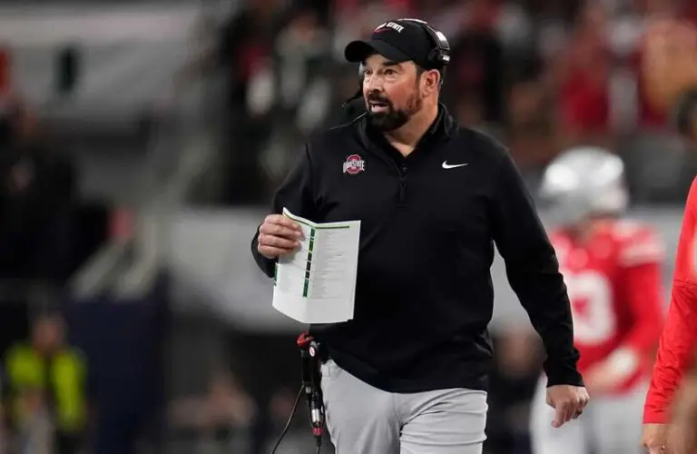 Ohio State Buckeyes head coach Ryan Day watches from the sideline during the Cotton Bowl at AT&T Stadium in Arlington, Texas for the College Football Playoff quarterfinal game against the Miami Hurricanes on Dec. 31, 2025. Now he must contend with massive change.