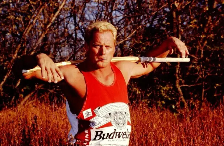 ECW legend The Sandman With Kendo Stick And A Budweiser Shirt,