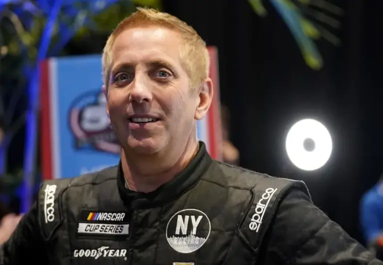 Feb 16, 2022; Daytona, FL, USA; Feb 16, 2022; Daytona, FL, USA; NASCAR Cup Series driver Greg Biffle (44) talks to the press during Daytona 500 media day at Daytona International Speedway.