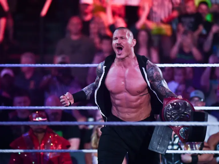 Smackdown; WWE wrestler Randy Orton yells out into the a cheering crowd as he makes an appearance for a 20-year celebration as a wrestler during WWE \"Raw\" in Knoxville, Tenn. on Monday, April 25, 2022. Orton got the crowd cheering when he mentions that he was born in Knoxville.