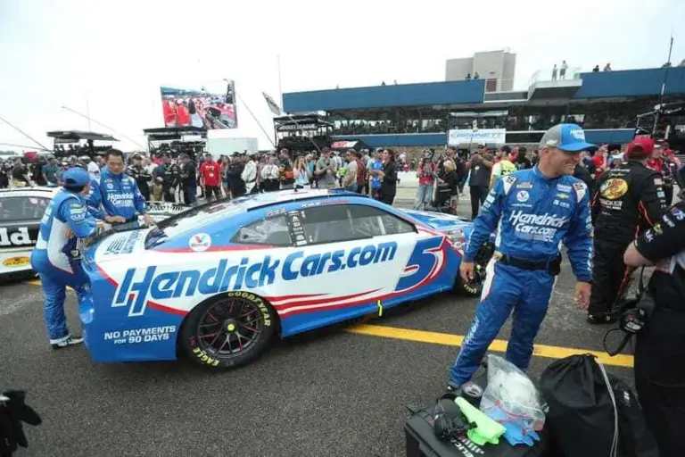 The Hendrick Motorsports car on pit road before the start of the FireKeepers Casino 400 on Sunday, Aug. 6, 2023.
