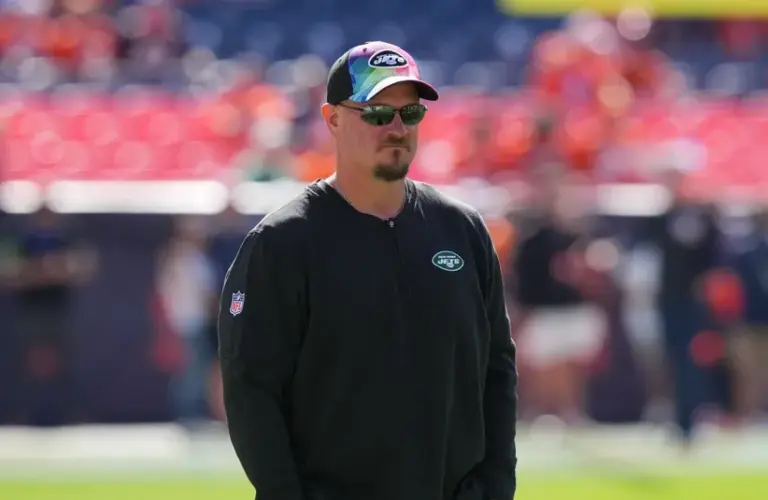 New York Jets offensive coordinator Nathaniel Hackett before the game against the Denver Broncos at Empower Field at Mile High. Arizona Cardinals