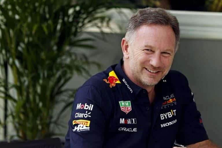 May 5, 2024; Miami Gardens, Florida, USA; Red Bull team principle Christian Horner sits in the F1 Village before the F1 Miami Grand Prix at Miami International Autodrome. Mandatory Credit: